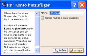Psi: Neues Konto hinzufügen
