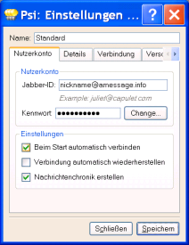 Psi:Konto - Weitere Einstellungen