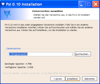 Angabe des Installationsortes