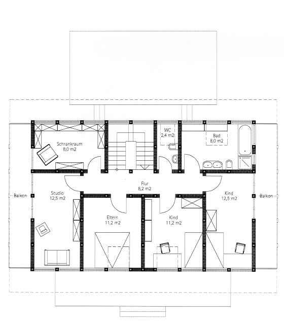 Grundriss Obergeschoss Haus 160 qm